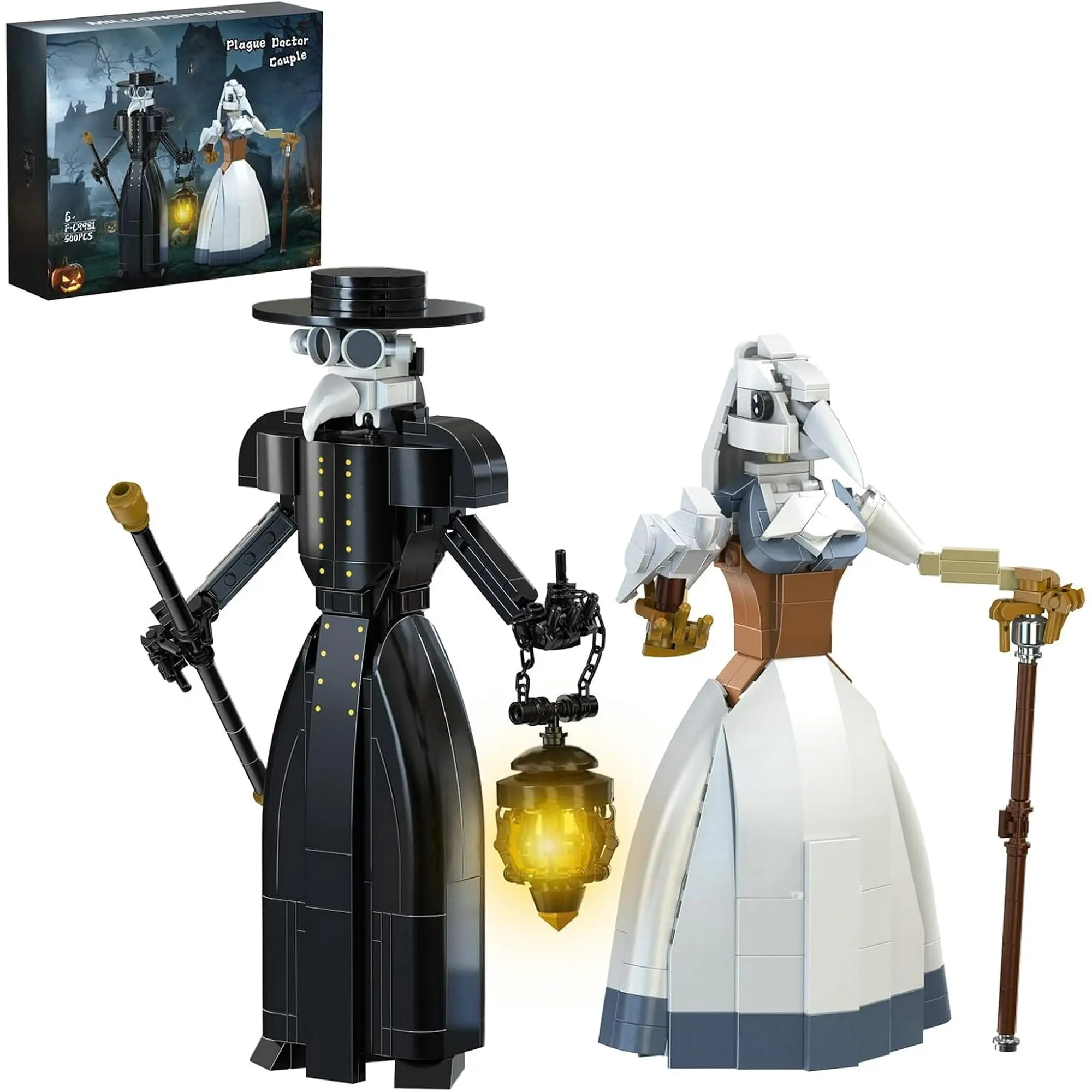 2-in-1 Plague Doctor Assembly Bricks Set, 500-Piece Multi-Piece Toy Figure Model Building Kit, Collectible Decoration, Halloween Gift for Friends & Fans Diy Playset, Building Block Sets Creative Building Set Collectible Construction Set