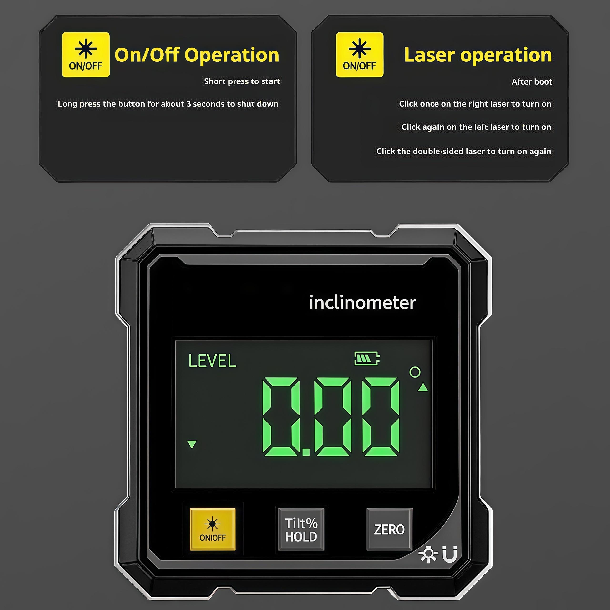 Magnetic Digital Angle Finder with Dual Laser Guide & 360° Magnetic Attachment Rechargeable Angle Meter for Woodworking Construction and Machinery