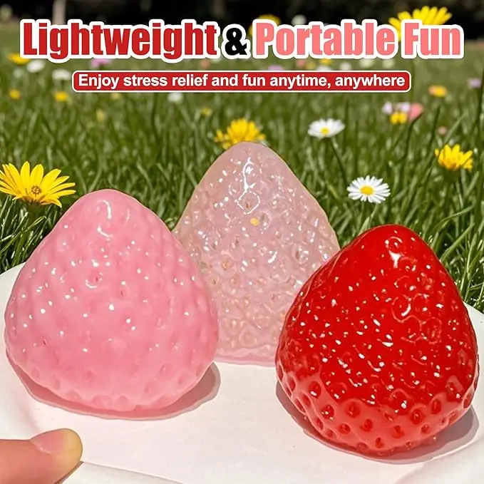 Realistic Strawberry Squeeze Toy - Soft Silicone Cute Squishies, Fidget Squishy, Anxiety Squishies, Sensory Squeeze Stress Reliever with Aroma, Ideal Gift for Home & Office Use