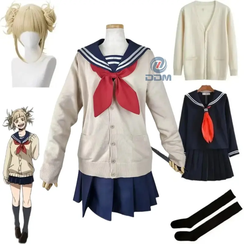 Women's My Hero Academia Boku No Hero Himiko Toga Cosplay Outfit - JK Uniform Sweater Coat, Wig, Halloween Clothes (Sports & Outdoor Clothing Set), Accessories