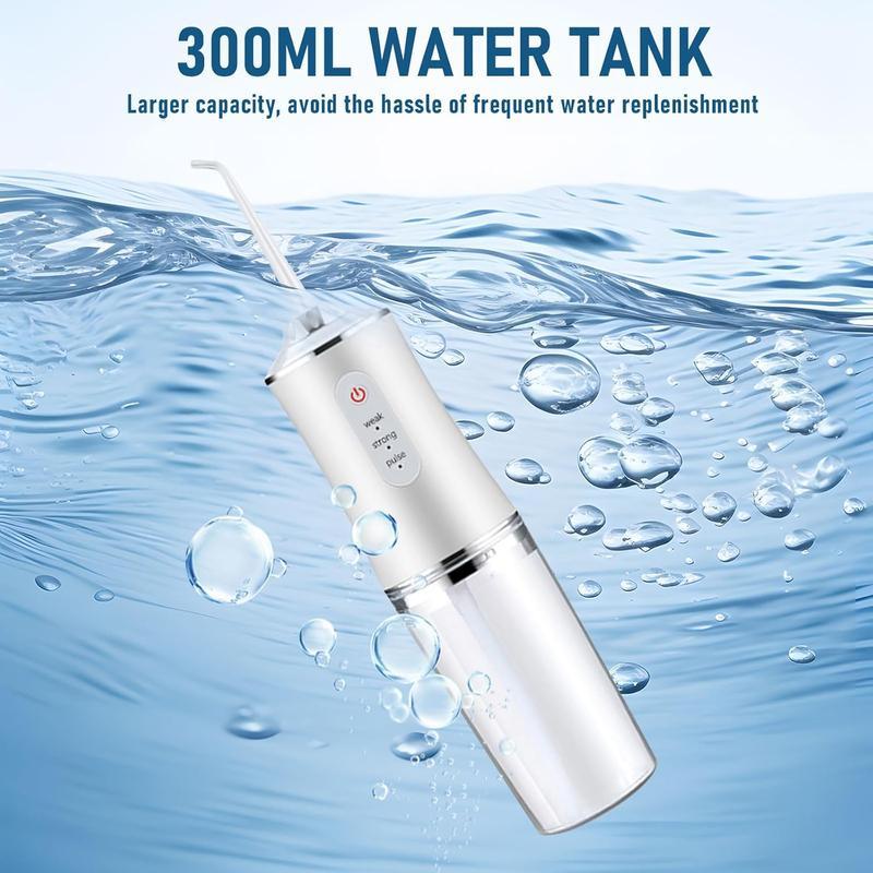 4-Pack Electric Water Flosser with Smart Chip, Portable Oral Irrigator with Detachable Water Tank, USB My Smile Portable Water Floss White