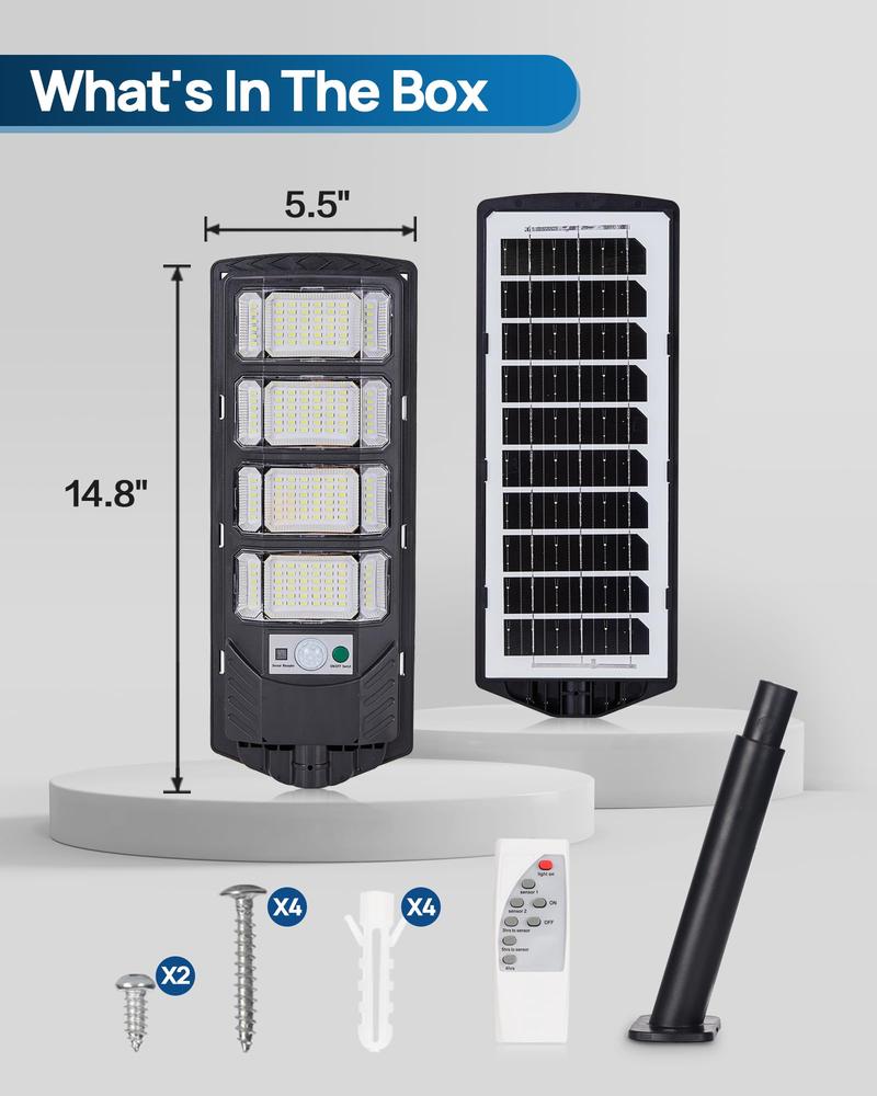 2 Pack Solar Lights Outdoor, LED Solar Security Lights with Motion Sensor, 6500K Daylight Wide-Angle Floodlight, IP65 Waterproof Dusk to Dawn Auto On/Off for Yards, Streets, Parking Lots