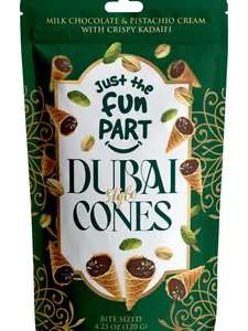 Just The Fun Part Dubai Cones with Chocolate & Pistachio Cream & Crispy Kadaifi Snack Bite Dessert Crunchy Sweet