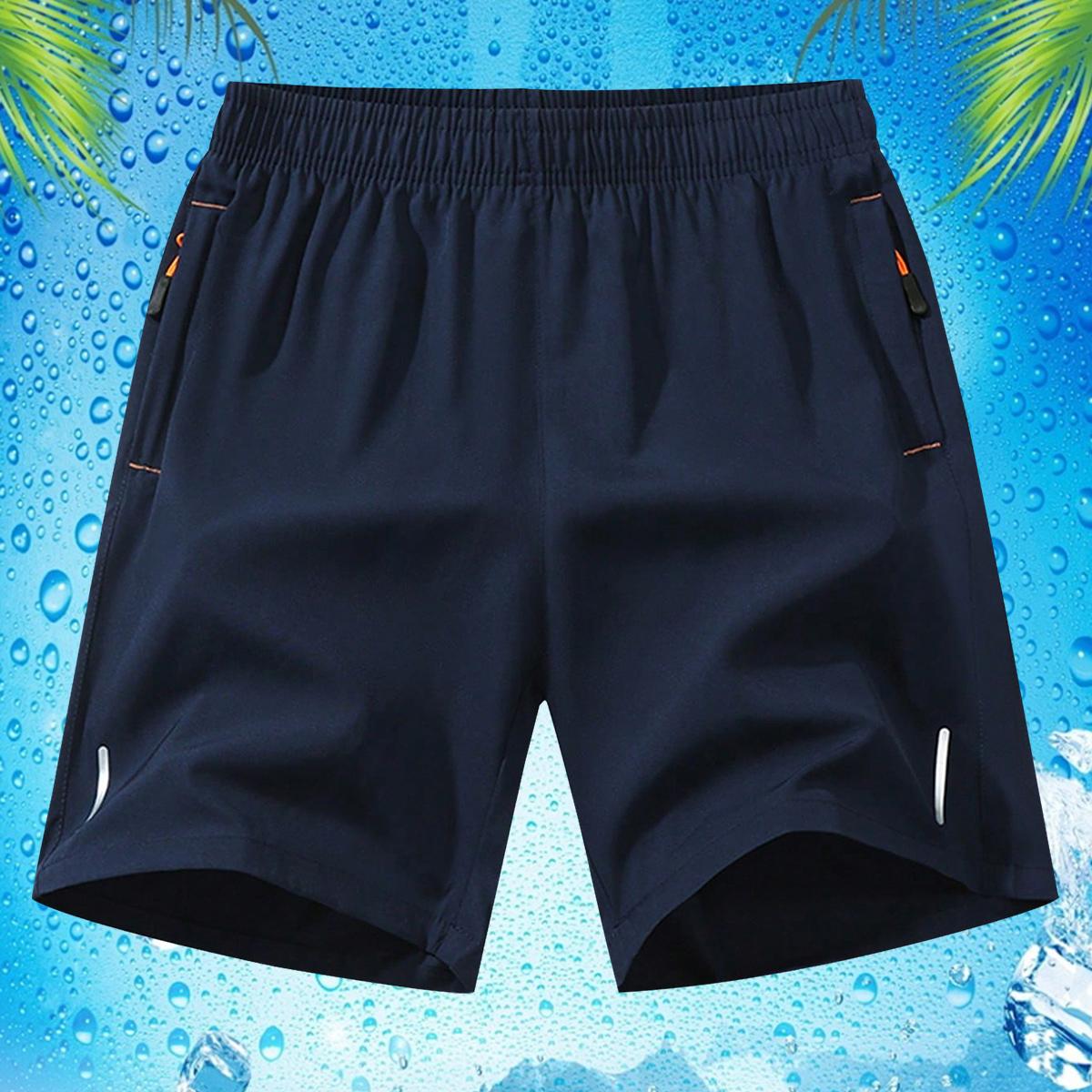 Men’s shorts with zippered pockets, summer ice-feel ice silk beach shorts, quick-dry sports casual shorts with an ice-feel finish, lightweight basketball shorts, men’s apparel, suitable for running and fitness.