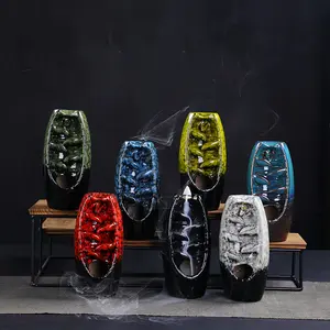 Rainbow Ceramic Water-Flow Incense Burner Set Includes 10 Natural Incense Beads New Chinese Zen-Inspired Decor Study, Tea Room, Yoga, Stress Relief, Sleep Aid Aromatherapy Burner