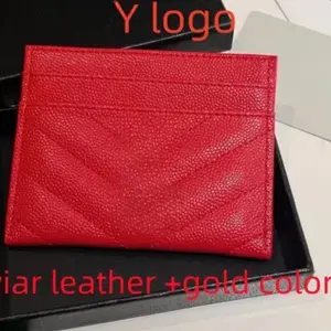 luxury leather card holder with gold Y logo