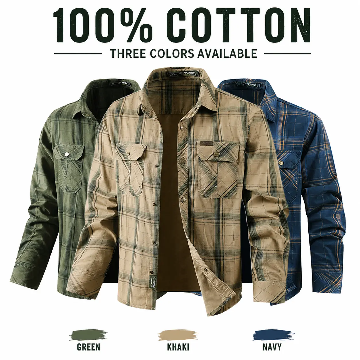 Men's 100% Cotton Oxford Plaid Long-Sleeve Shirt Jacket - Button-Down Collar, Casual Workwear Top with Pocket, Retro Chic Preppy Style, All Seasons, 3 Colors Available (Oxford Checked Print), Oxford Fabric