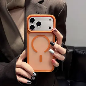 Magnetic Slim Matte Phone Case Clean Skin Feel Strong Magnetic Ring for iPhone 12-17 iPhone16E Orange Blue Black Grey Colors