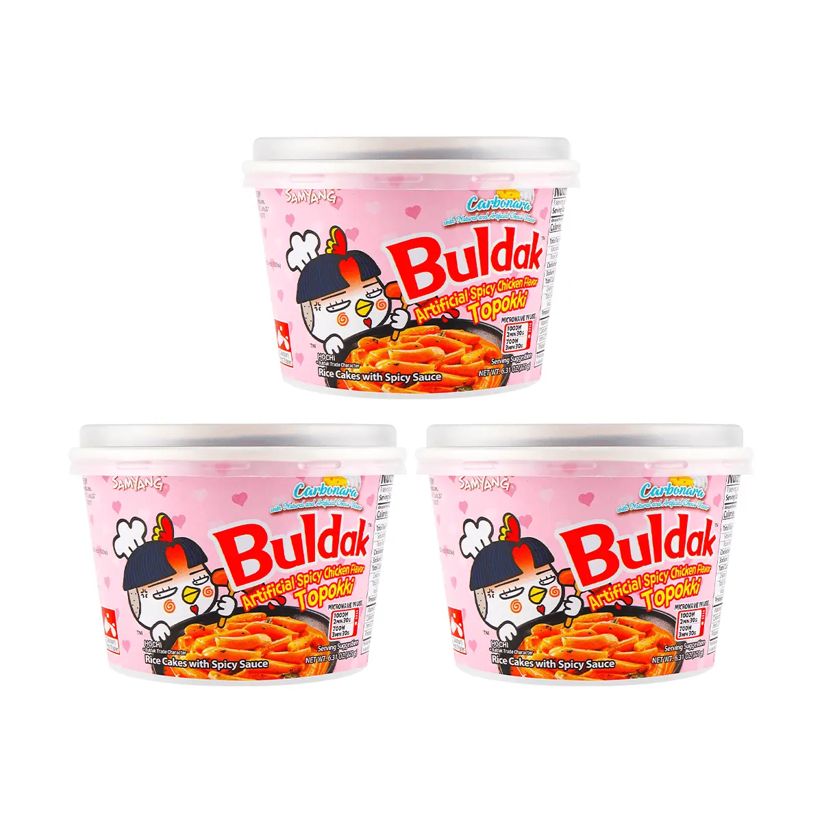 SAMYANG Korean Buldak Carbonara Topokki - Spicy Chicken and Cheese Flavor,6.31oz*3【Trending on TikTok】【Value Pack】