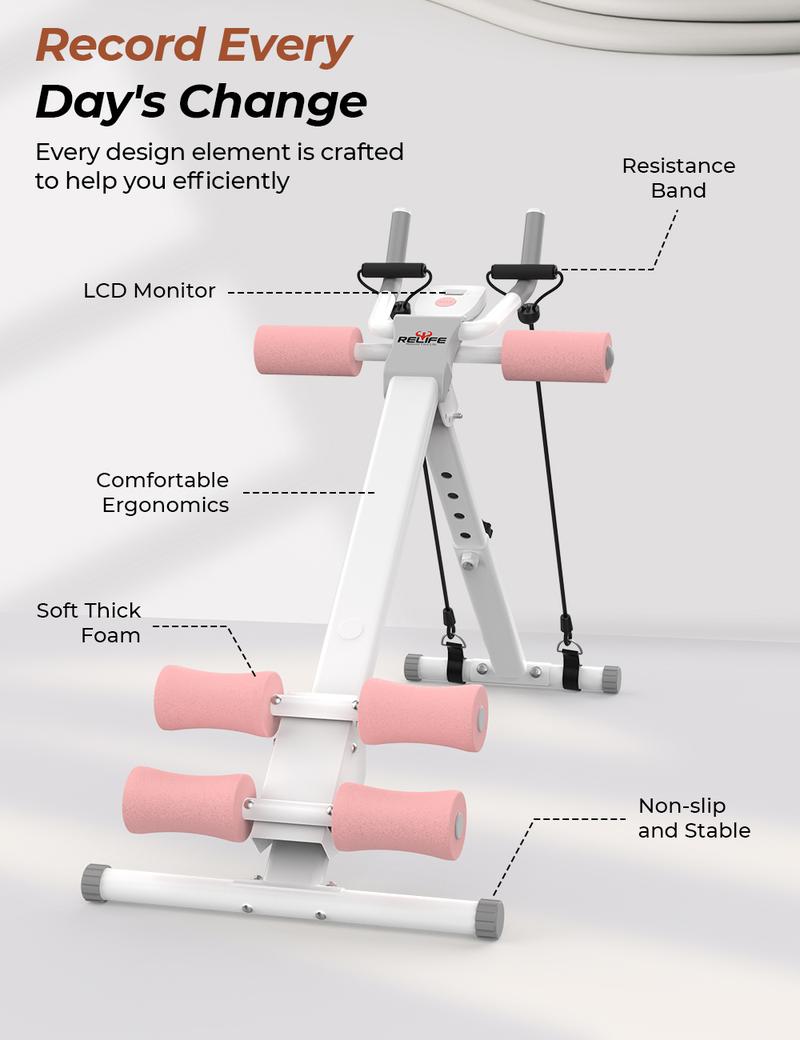 Relife Sports Pink Adjustable Ab Trainer Machine with LCD Monitor, Foldable Ab Exercise Machine for Abs, Arm, Leg, Buttocks Shaper, Core & Ab Trainer at Home Gym for Women, Workout Equipment Relife Sports Pink Adjustable Ab Trainer Machine with LCD Monitor, Foldable Ab Exercise Machine for Abs, Arm, Leg, Buttocks Shaper, Core & Ab Trainer at Home Gym for Women, Workout Equipment