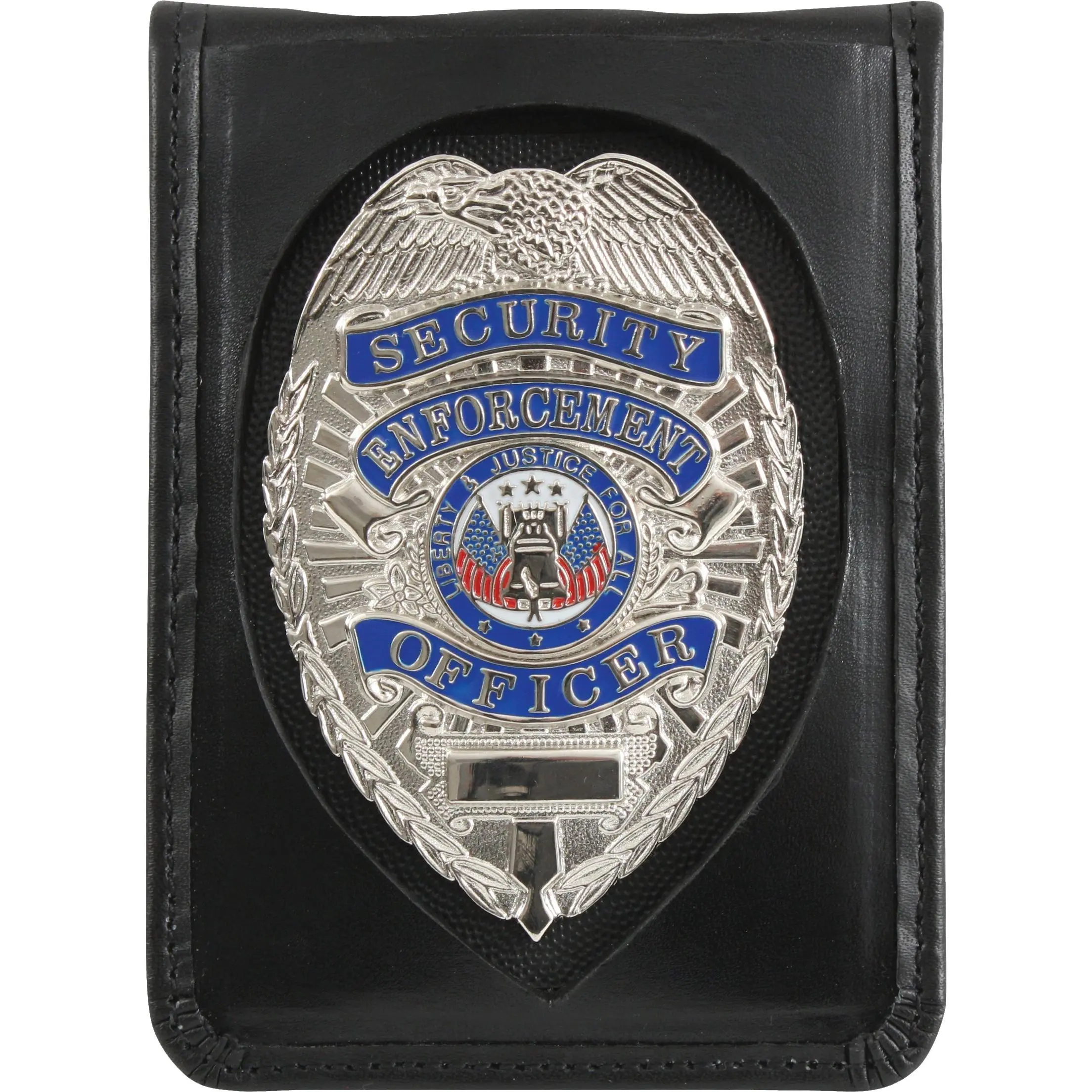 Leather Neck ID Tag Holder for Law Enforcement - Black, Durable, Cutout for Badges, Secure Closure, Badge Storage for Office Use