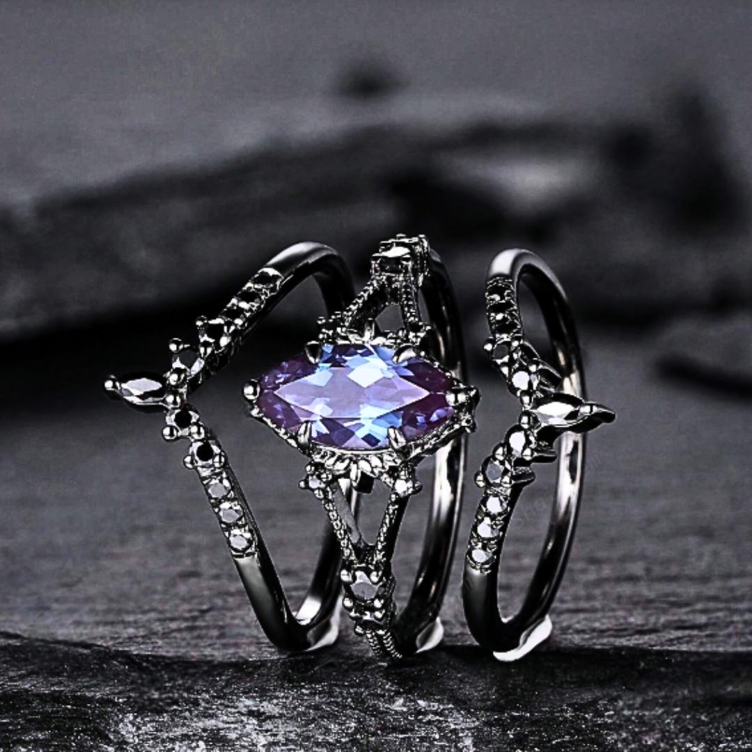 Black Electroplated Synthetic Zirconia Wedding Engagement Rings for Women, Fashion Jewelry as Bridal Rings, Engagement Rings, Great Gift for Her