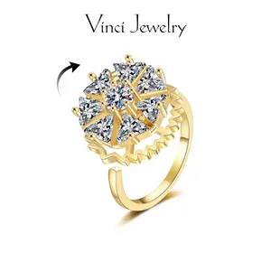 Stylish Snowflake Spinner Ring with Sparkling Lab Grown Diamond, Luxurious and Elegant Adjustable Ring, Fidget for Anxiety Relief Design, Stressed Reliever Jewelry Gift for Women, Perfect for Daily Wear and Party, Valentine’s Day, Birthday for Girls