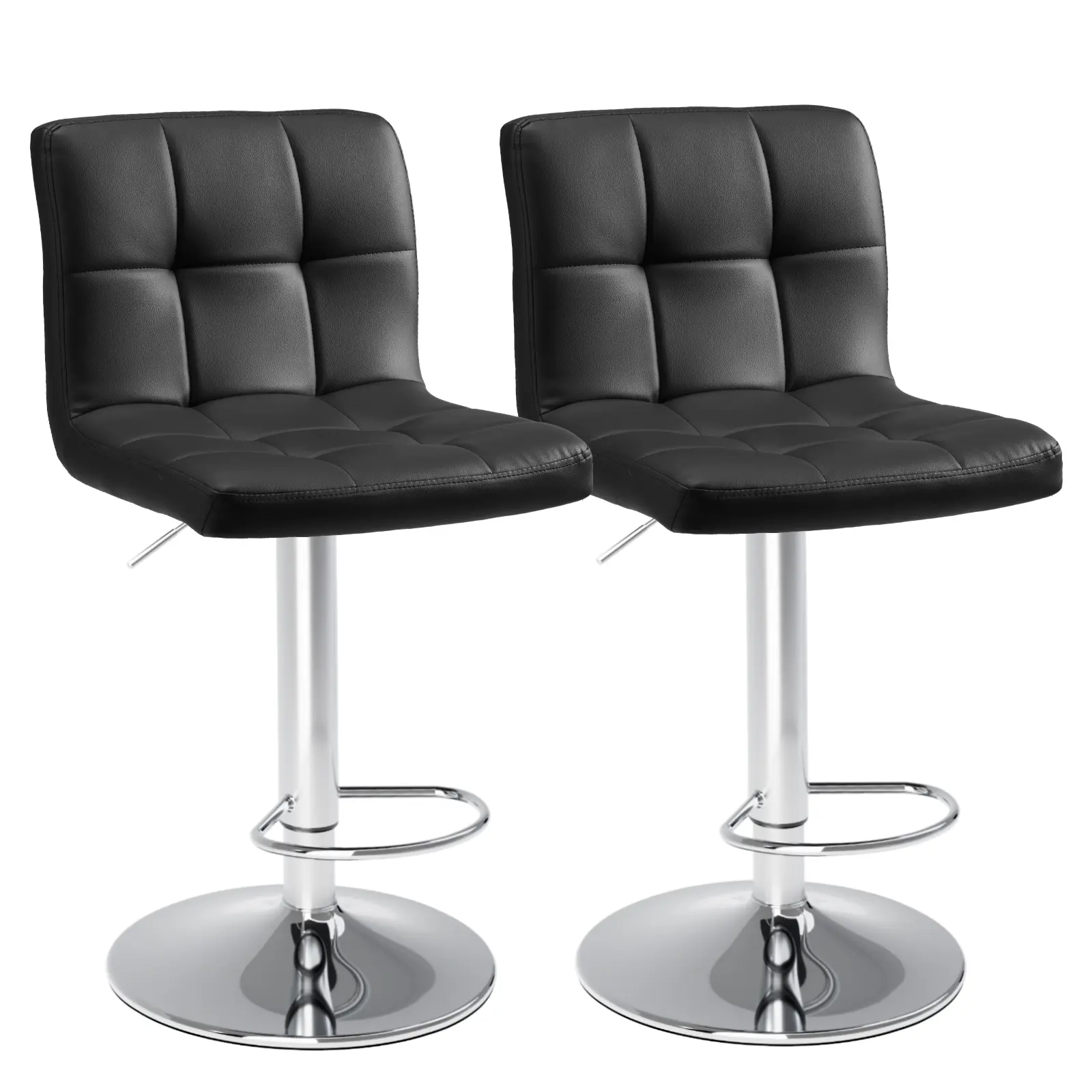 2-Piece Artificial Leather Swivel Adjustable Height Armless Rolling Dining Chairs - 360-Rotational Hydraulic Counter Height Modern Backed Desk Seats for Kitchen Use