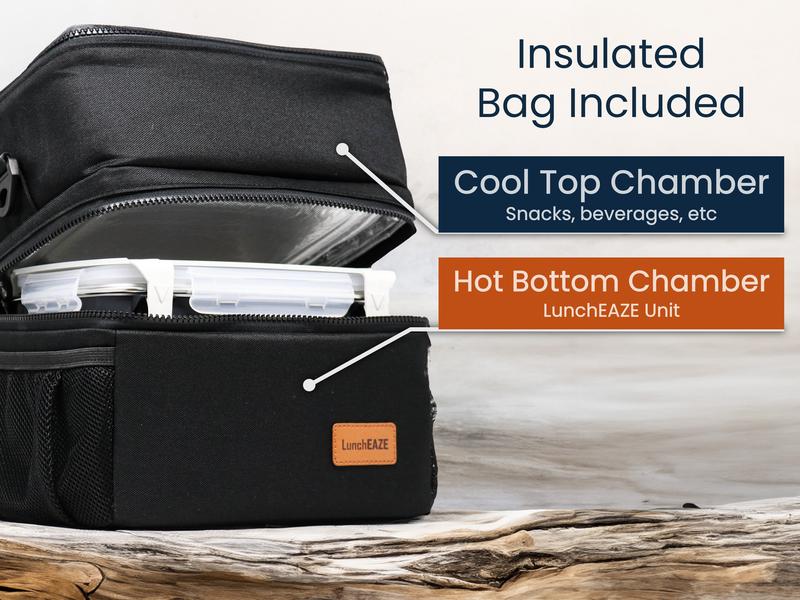 LunchEAZE XL Cordless Heated Lunchbox – Battery-Powered, 6-Cup Capacity, 220°F Max, Automatic Scheduled Heating, Insulated Bag Included