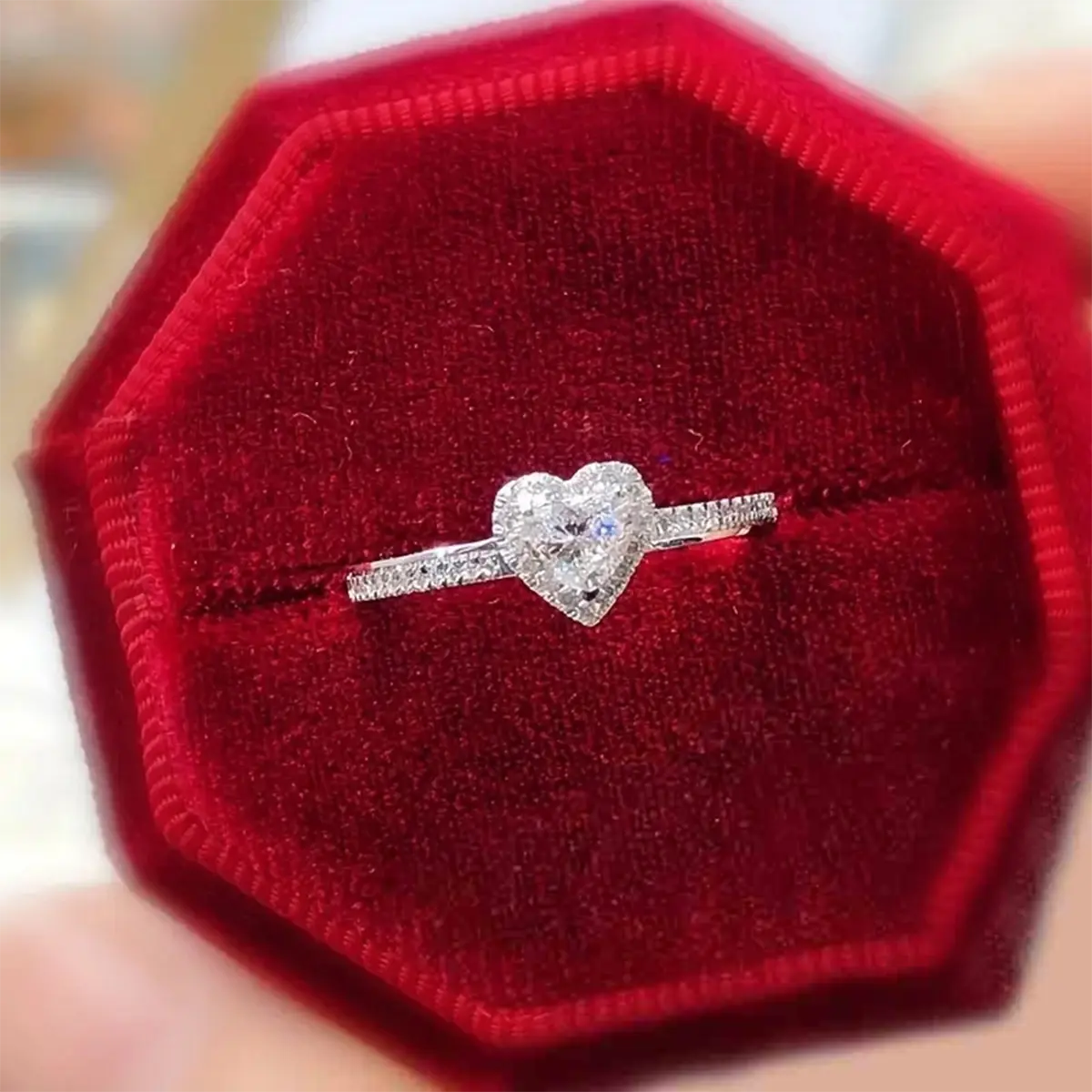 Heart-Shaped Engagement Ring for Women, Dainty Cubic Zirconia Halo with Pave Band, Romantic Proposal Jewelry, Accessories for Women, Gifts For Your Girlfriend, Romantic Gifts For Her, Halo Effect, Engagement Rings, Artificial Zircon Rings, Romantic Jewelr