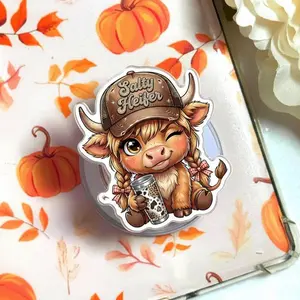 Aesthetic Salty Heifer Funny Highland Cow Magnetic Phone Grip, Sassy Farm Animal Magsafe Kickstand, Trendy Retro Sarcastic Cow Lover Gift For Her