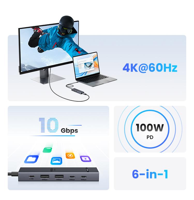 UGREEN Revodok Pro USB-C Hub 6 in 1 10Gbps 4K 60Hz HDMI, 100W Power Delivery for MacBook Pro/Air, iPad Pro-September Restock，TikTokShopBlackFriday ,TikTokShopHolidayHaul