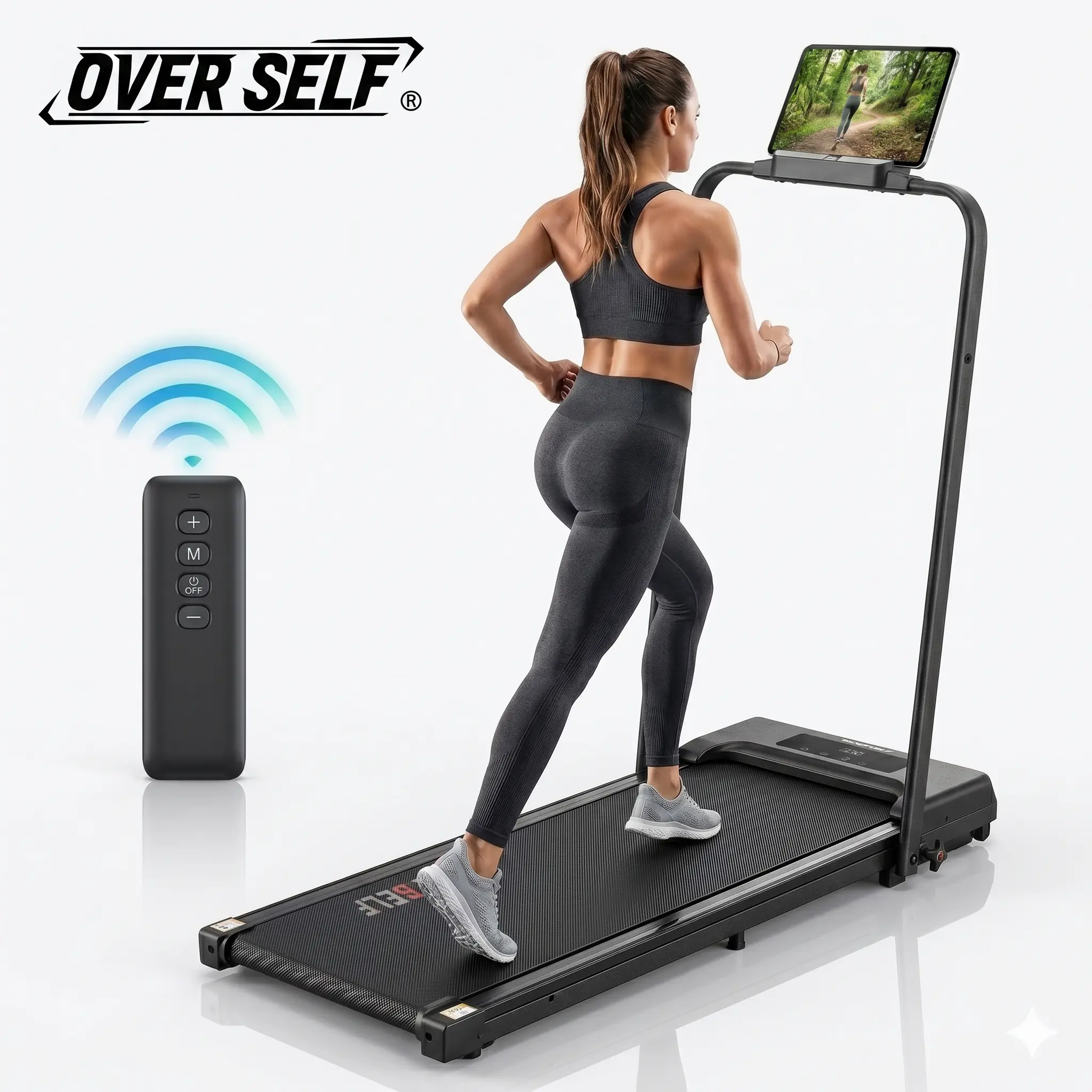OVER SELF Folding Treadmill, 2-in-1 Sturdy Under Desk Walking Pad with Manual Incline & Adjustable Handlebars, Portable Treadmill for Home Office Cardio, 2.5HP Quiet Motor, 300 lbs Capacity, Home Gym Treadmill