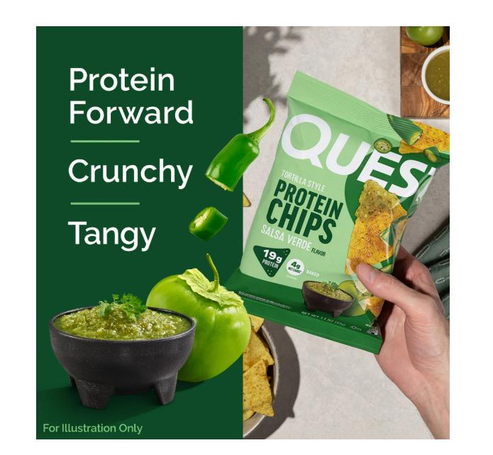 Quest Tortilla Style Protein Chips, Salsa Verde Flavored, Baked, 1.1oz, 4 Bags