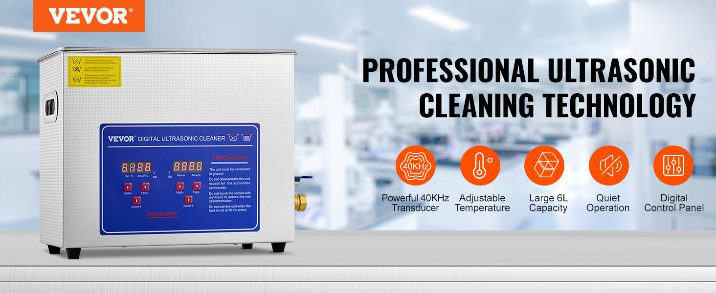 VEVOR Commercial Ultrasonic Cleaner 6L Professional Ultrasonic Cleaner 40kHz with Digital Timer&Heater 110V Excellent Cleaning Machine for Watch Instruments Industrial Parts Excellent Cleaner Solution