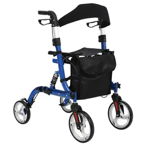 Foldable Adjustable Height Rollator Walker for Seniors, Foldable Rolling Walker with Seat and 12" Rubber Wheels for All Terrain, Unique Design Aluminium Frame Sturdy Walkers for Traveling