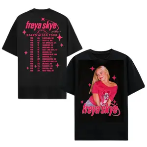 Freya Skye 2026 Stars Align Tour T-shirt, Concert Merch for Pop Music Fans, Stylish Black Tee with Tour Dates & Graphic Print