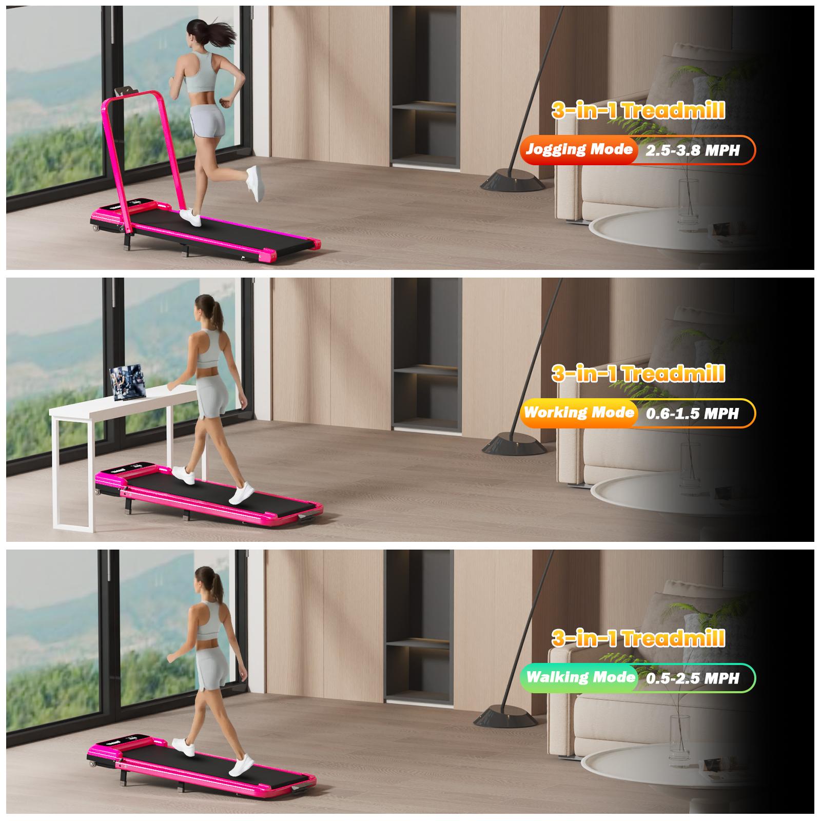 【LIVE ONLY】 HOT PINK! Foldable Walking Pad Treadmill by YAGUD, Low-Noise Motor, 265 lb Capacity, Dual Shock Absorption, Remote Control with Wheels, Includes Free Resistance Bands SpringStatements