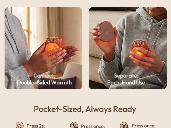 Gaiatop 2-in-1 Magnetic Owl Hand Warmer, 4000mAh Rechargeable Pocket Heater, 2s Rapid Heating, 3 Temp Levels, 2.5h Fast Charging, NTC Safety, 75g Mini Warmer, Ideal Valentine's Day Winter Gift for Him Her Family   Valentine's Day gift