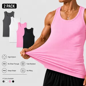 Summer men’s 2-pack anti-crease, no-bulge, high-stretch sleeveless U-neck tank tops—colorfast, wear-resistant, non-pilling, shape-stable—suitable for everyday, indoor, and sports casual wear.