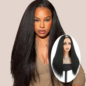 Auvzy Hair Straight V Part Wig for Black Women Long Wig Half Wig 22inch Upgrade U-Part Wig for Daily Part Use