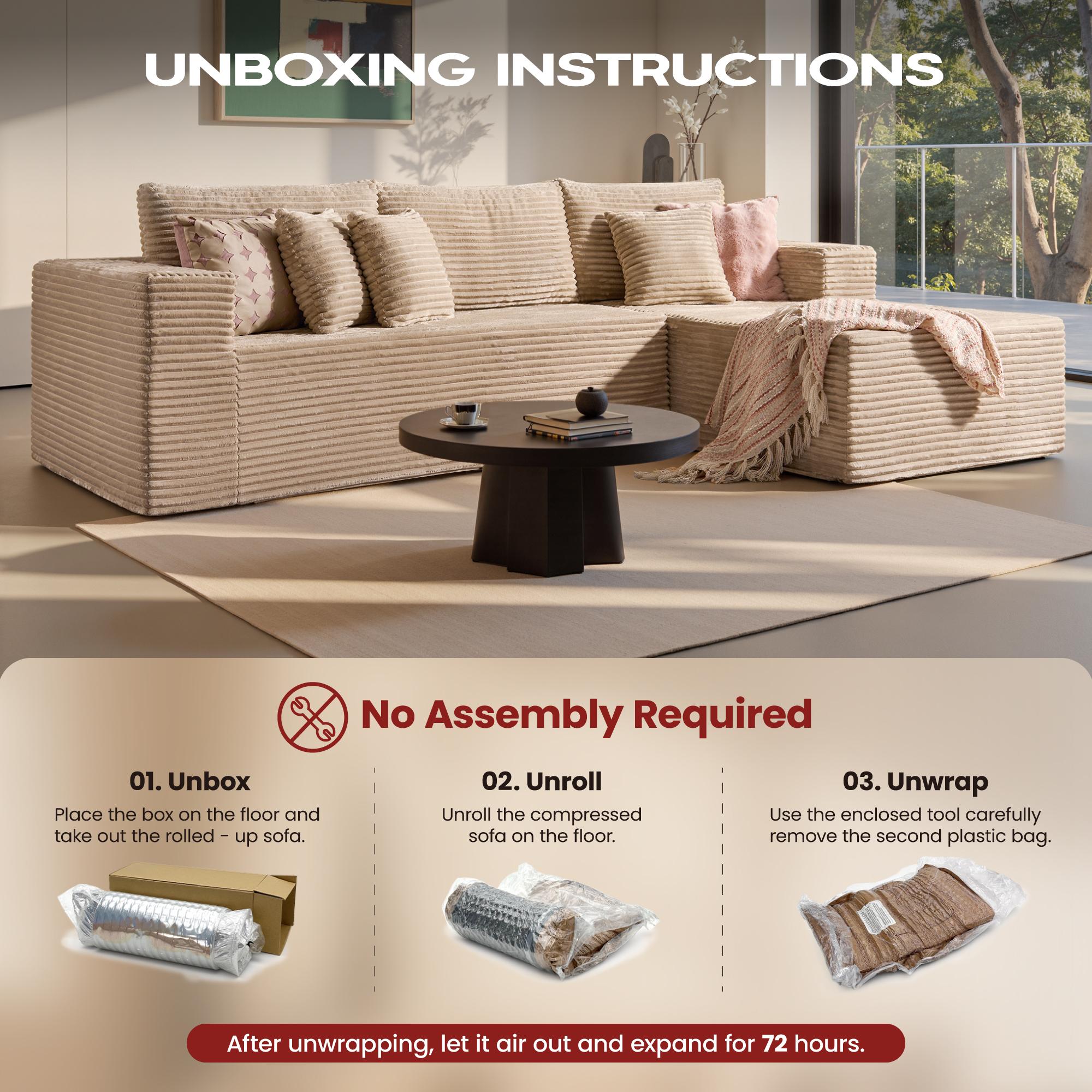 【2 Packages Shipping】Ovios 108" Sectional Cloud Couch with Ottoman for Living Room, Modular L Shaped Sofa with Plush Corduroy, Big Boneless Couches Set with Fluffy Memory Foam, Stupendous U Shaped Sofas with Chaise - No Assembly Required 【2 Packages Shipping】Ovios 108" Sectional Cloud Couch with Ottoman for Living Room, Modular L Shaped Sofa with Plush Corduroy, Big Boneless Couches Set with Fluffy Memory Foam, Stupendous U Shaped Sofas with Chaise - No Assembly Required