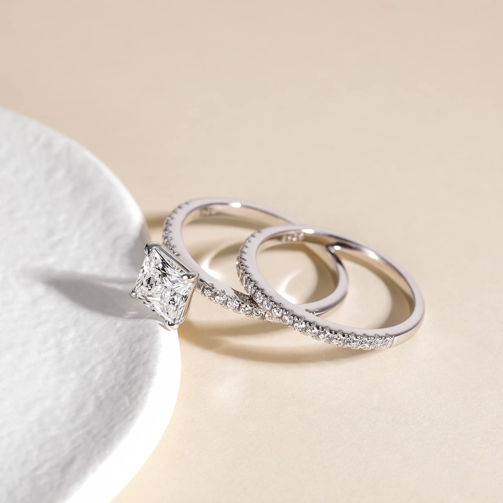 EAMTI 2CT 925 Sterling Silver Engagement Rings Cubic Zirconia Princess Cut wedding bands for Women