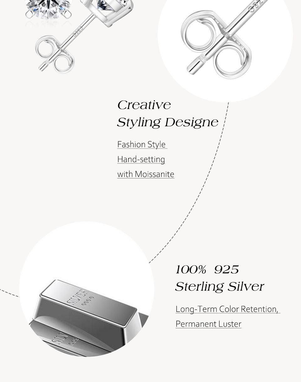 ATTAGEMS D Color Round Shape 3.0MM Lab-Created Moissanite Stud Earrings Sterling Silver E005