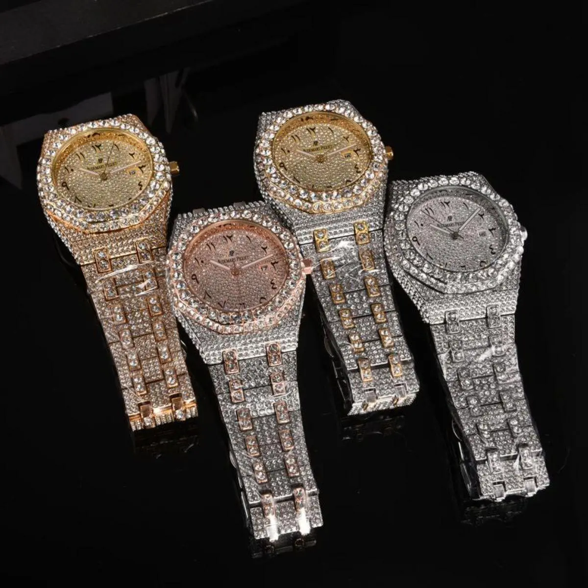 Iced-Out Unisex Automatic Watch with Hard PC Bling Case - Durable Waterproof Watches, Luxury Fashion Accessory, Trendy Wristwatch