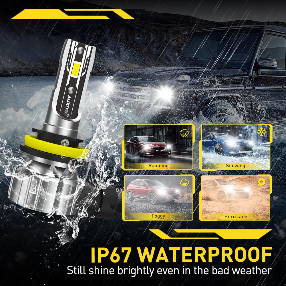 AUXITO H11 Led Headlight Bulb, H8/H9/H11/H16 LED Bulb Plug and Play 6000K Mini Size Car Light Bulbs Replacement, Pack of 2