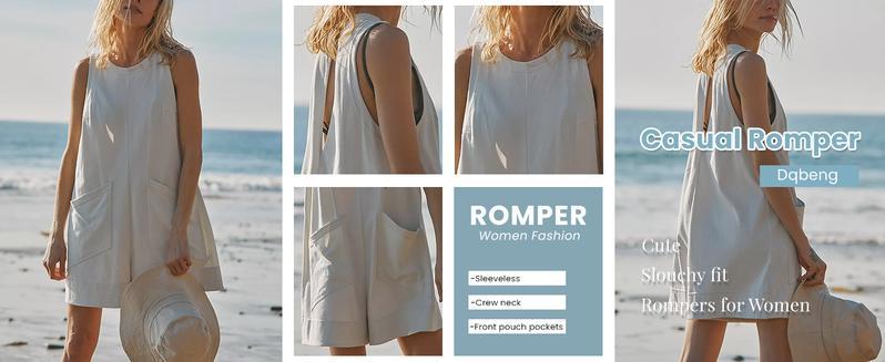 Mundoven Women's Summer Sleeveless Romper Casaul Beach Vacation Loose Shorts Jumpsuit Overalls Outfits with Pocket