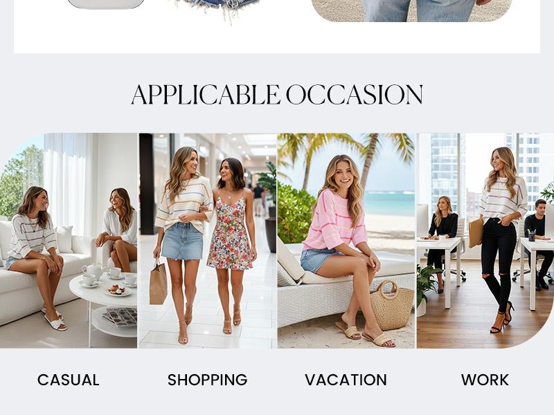 Shewin 2026 Spring/Summer Women's Short Sleeve Striped Sweatshirt - Soft Breathable Fabric Crew Neck Pullover Top for Daily Wear SpringStatements