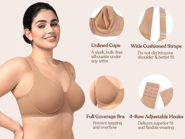 HSIA Esme Minimizer Bras for Women Plus Size Full Coverage No Padding Unlined T Shirt Bra Seamless Underwire Cool Comfort Daily Bras
