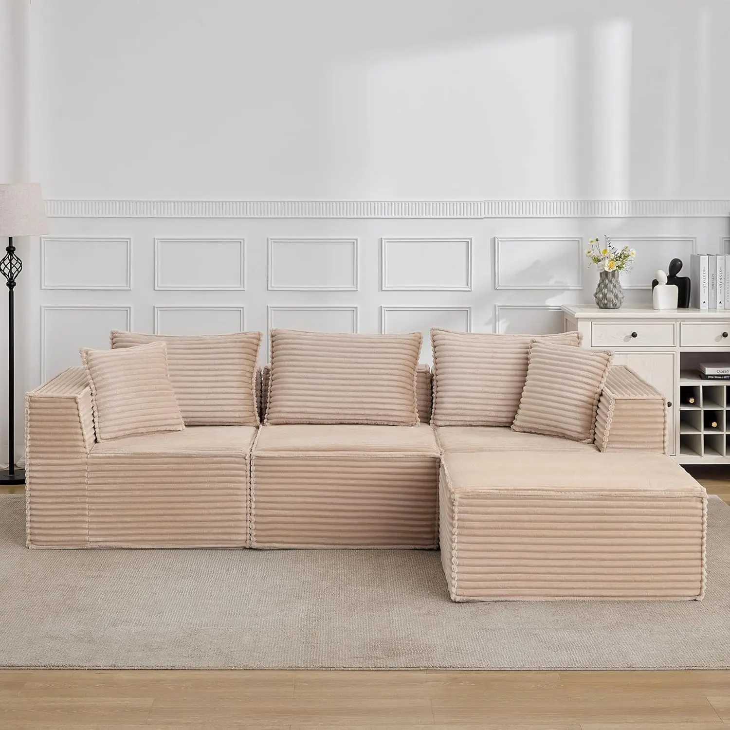 GARVEE Modular Sofas and Velvet Channel-Tufted Armchairs with Cushions, Featuring Memory Foam Comfort, Modern Design, and Versatile Sectional Configurations for Living Rooms