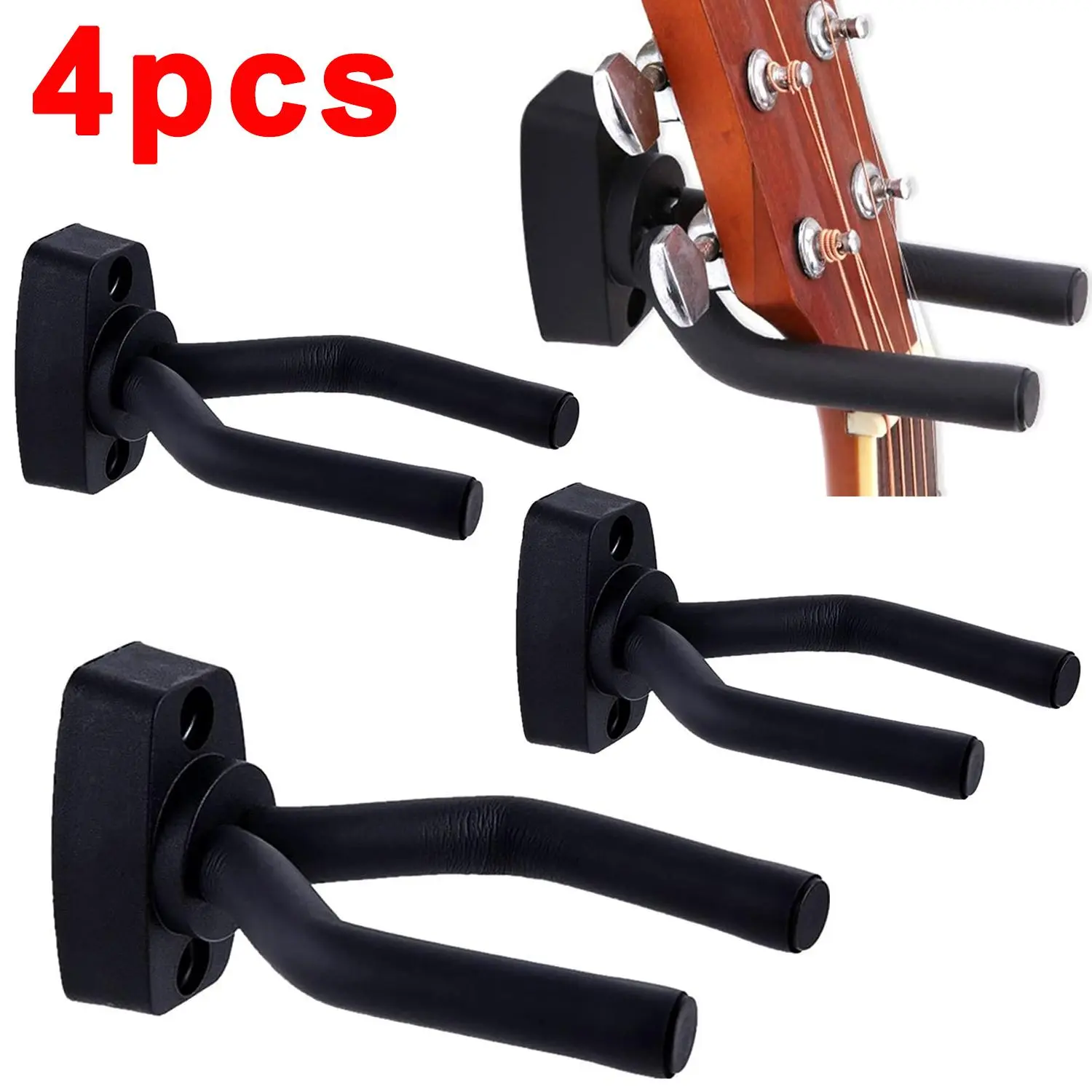 Guitar Wall Mount Hanger, 4pcs/set Guitar Hanger Wall Hook Holder Stand Display Accessory with Screws, Easy to Install Fits All Size Guitars, Bass, Mandolin, Banjo, Ukulele, Guitar Stand Rack