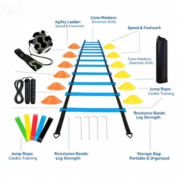 Agility Training Complete Kit - Boost Foot-Speed & Coordination for Soccer, Basketball - Includes Agility Ladder, Speed Cones, Resistance Bands, Jump Rope - Train in Backyard, Park