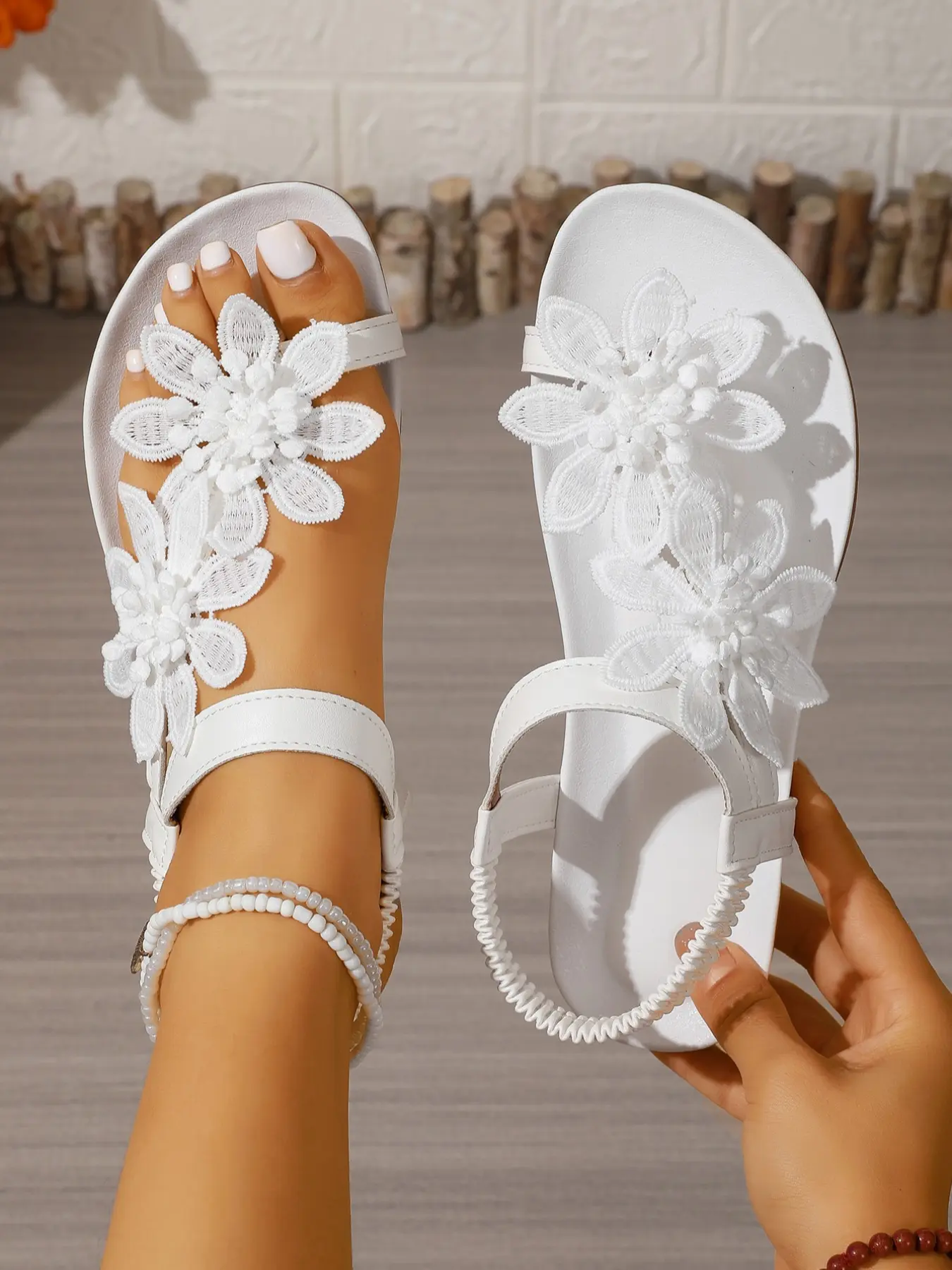 Women's Elegant Sandals, Floral Wedges, 3D Floral Decoration, Summer Fairy Tale Style, Open Toe, Textile Upper, Anti-Slip Sole, Wedge Heel