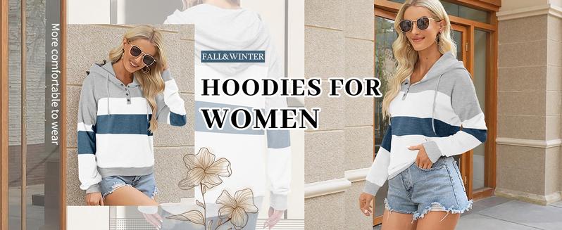 Angeralla Womens 2026 Hoodies Button Collar Drawstring Hooded Pullover Sweatshirt Casual Long Sleeve Tops Shirts Fit Womenswear