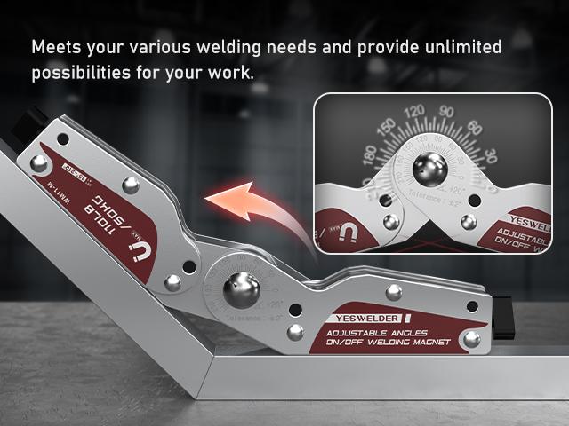 YESWELDER 15-200° Adjustable Angle Welding Magnet with On/Off Switch | 66LBs & 110Lbs Holding Power Magnetic Welding Positioner for Soldering, Metal Fabrication & Pipe Installation