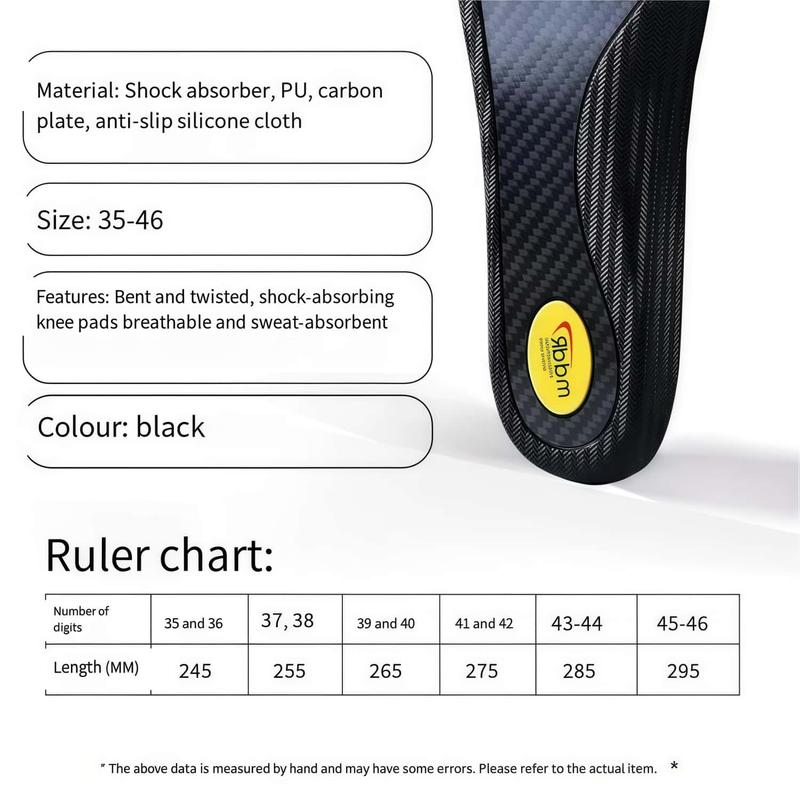 Big Size Carbon Plate Arch Support Insole for Sports Shoes Anti Slip Low Arch Support High Elasticity Shock Absorption Anti Torsion Ergonomic Comfort for Work Boots and Various Shoes