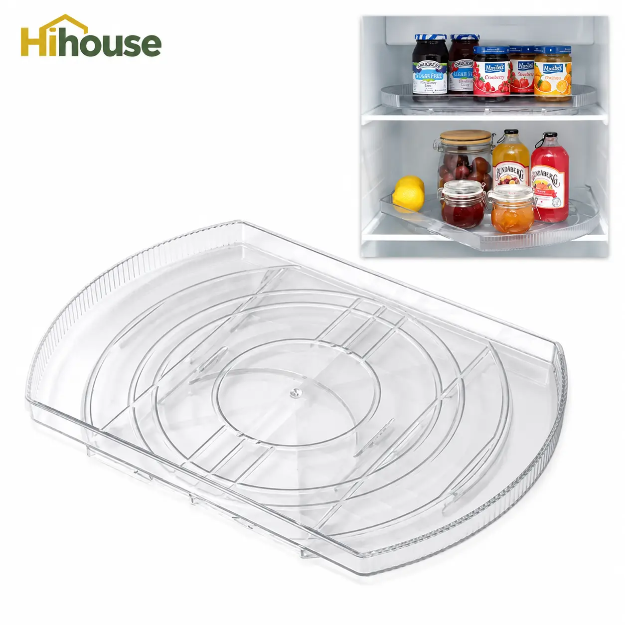 360° Rotating Clear Fridge Organizer Tray - Refrigerator Turntable for Bottles, Condiments Home Supplies Storage Holder