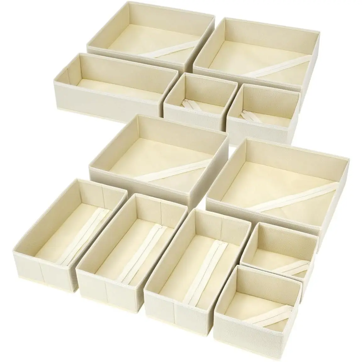 Drawer Organizer Clothes, 12 Pack Dresser Organizer, Foldable Closet Organizers and Storage, Fabric Dresser Bins, Drawer Dividers for ,  Clothes, Underwears, Sock (Beige)