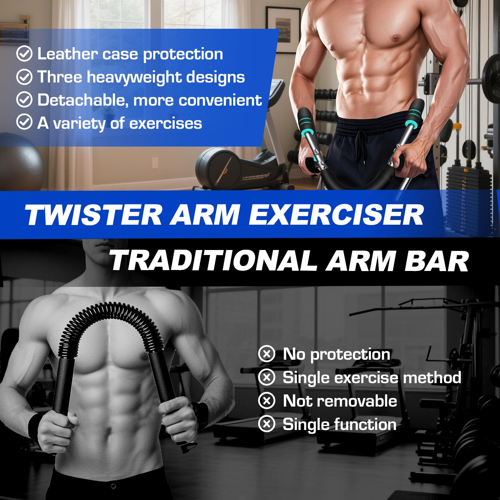 Arm Trainer for Men - Full Upper Body Fitness Equipment with High Strength Metal Spring & Anti-Slip Foam Handles - Portable & Detachable Home Gym Workout Bar for Chest, Arms, Biceps, Abs, Shoulders, and Back Exercises