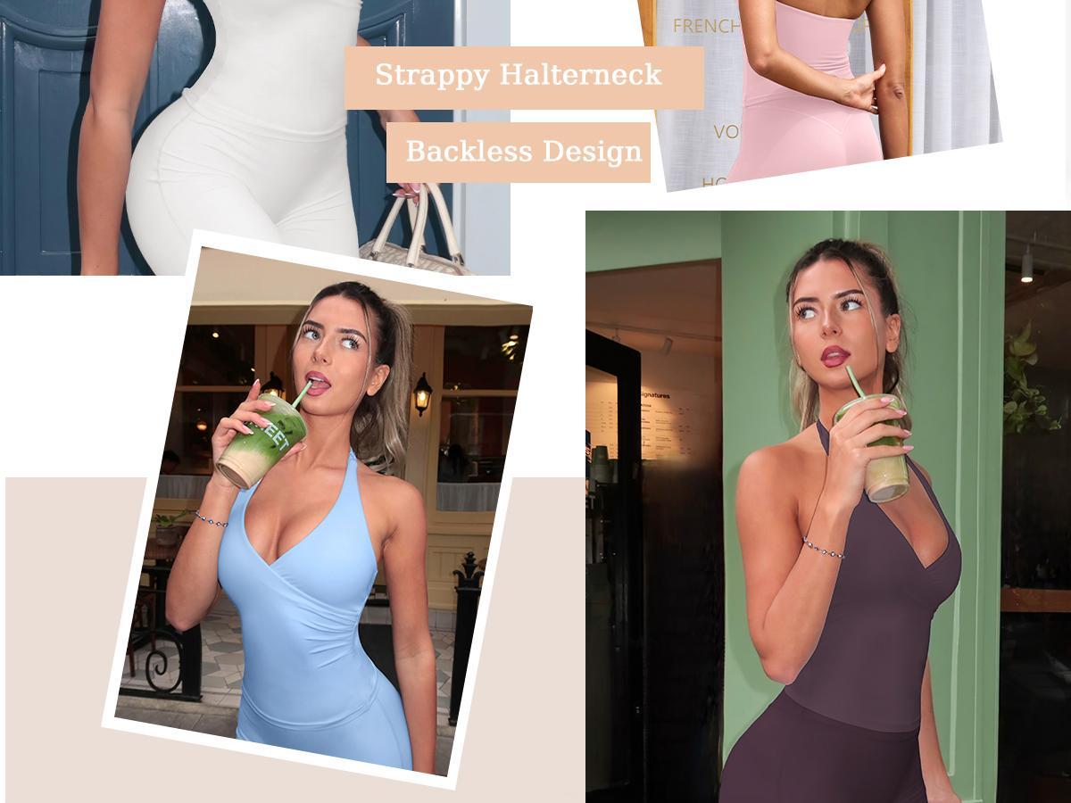 YEOREO Womens Halter Tank Tops Workout Impact Longline Strappy Top Padded Deep V Neck Wrap Gym Backless Bra Camisole